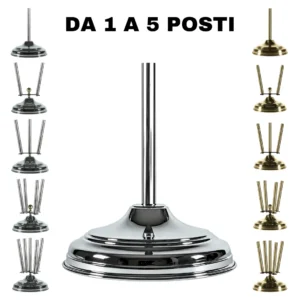 Base portabandiera a campana in ottone cromato o oro da 1 a 5 posti per aste D 22 mm
