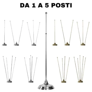 Basetta da tavolo in ottone cromato o oro per bandierine da 1 a 5 posti