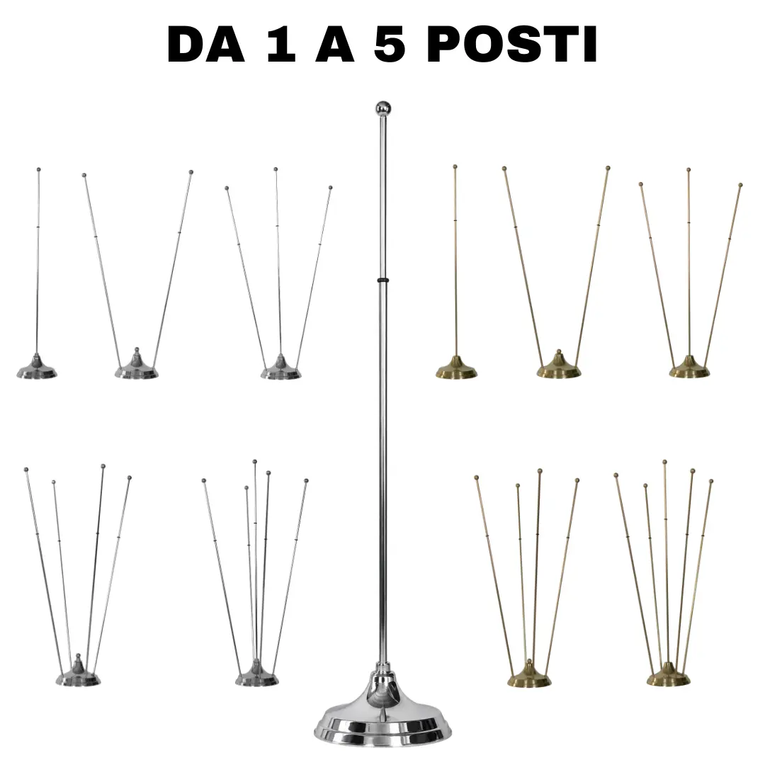 Basetta da tavolo in ottone cromato o oro per bandierine da 1 a 5 posti
