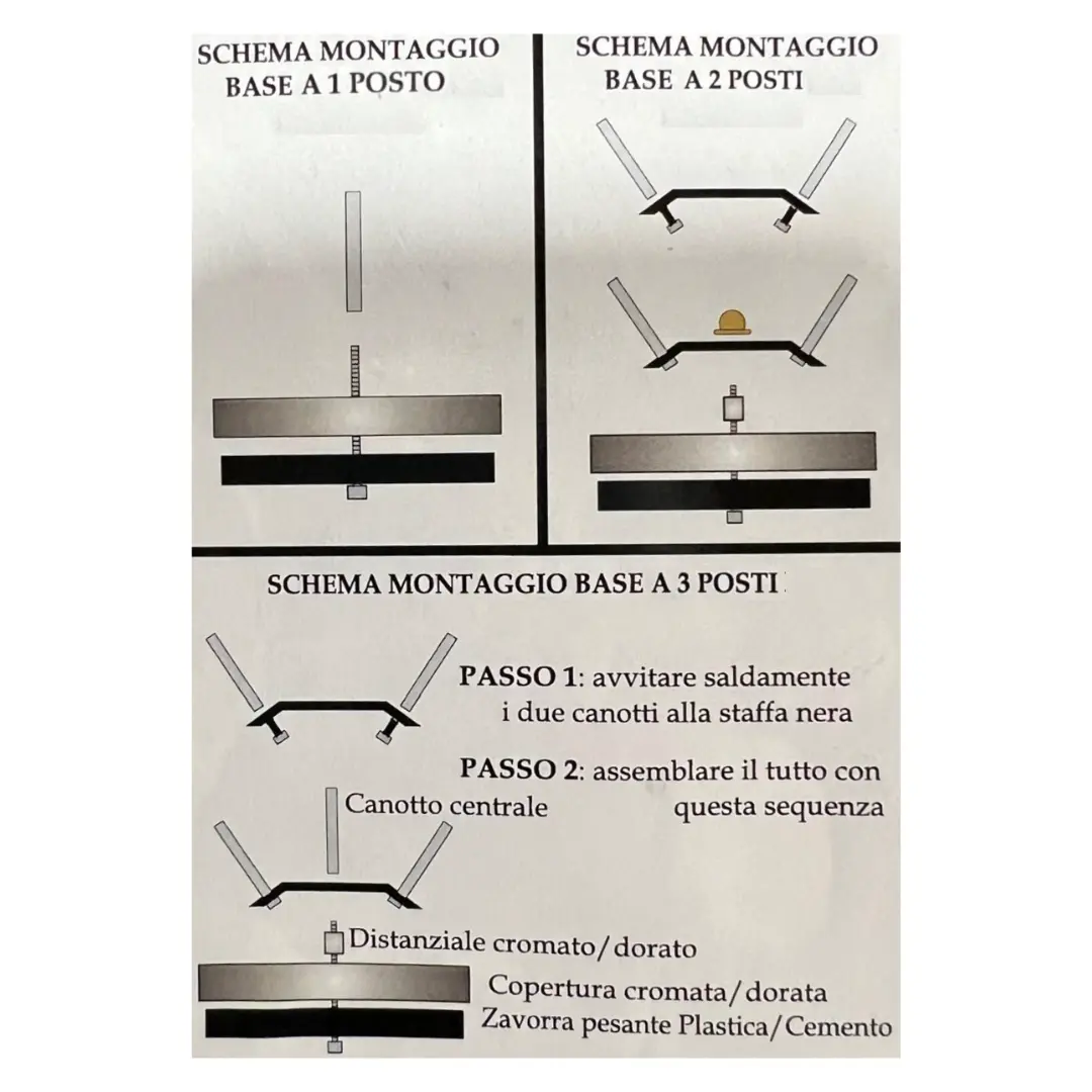 Base portabandiera in acciaio inox o ottone oro da 1 a 5 posti per aste D 22 - immagine 6